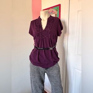 Heart Soul Purple Blouse with Lace Accents